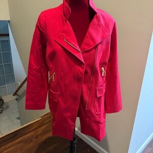 Chicos Women's Red Jacket with Gold Accents - Size 0